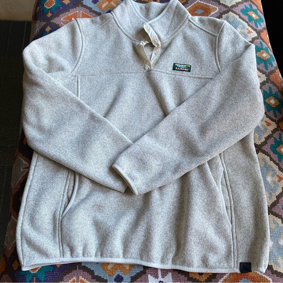 LL Bean Pullover Fleece Sweater Jacket Women's Size XL Regular Cream - Picture 1 of 8